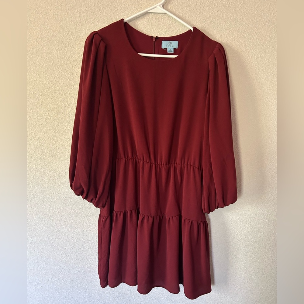 CeCe Burgundy Long Sleeve Tiered Dress